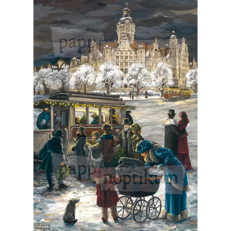 Pappnoptikum Adventskalender Leipzig Neues Rathaus, Nostalgisches Veränder-Mich-Motiv, 38 x 27 cm, aus Papier, hergestellt in Sachsen