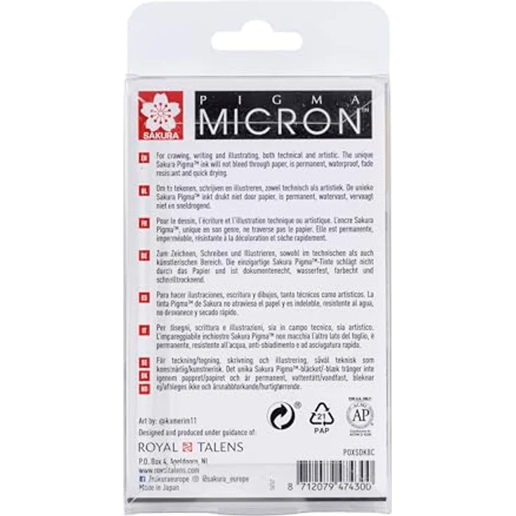 Sakura Pigma Micron Fineliner-Set, farbsortiert, 8 St., 0,25 + 0,45 + 0,60 mm, wischfest und dokumentenecht – Bild 2
