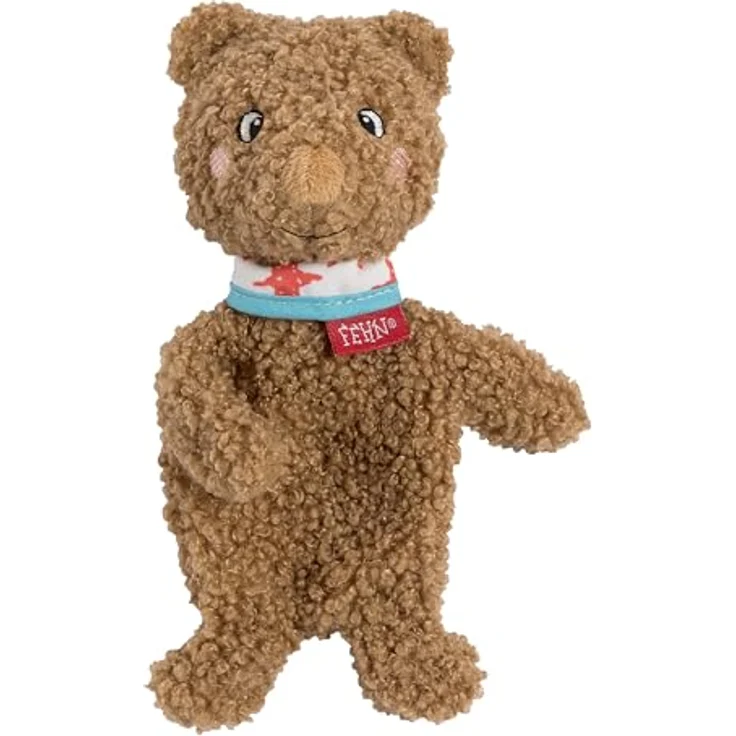 Fehn Knistertier Bär, 17 cm Babyspielzeug aus Curly-Plüsch mit Raschelpapier für Babysinnesentwicklung – Bild 1