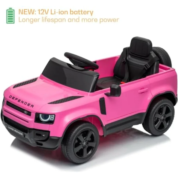 Vrooomy Land Rover Defender 90 Elektro-Kinderfahrzeug 12V, Akku-Kinderauto mit Fernbedienung, EVA-Rädern, 3-Punkt-Gurt, MP3-Player und funktionierenden Türen, Rosa – Bild 8