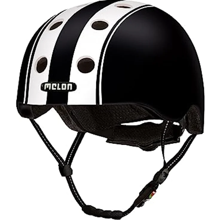 Melon Double White Black Fahrradhelm mit Fidlock Magnetverschluss und Melon Spin-Dial System, Schwarz Weiß Streifen – Bild 1