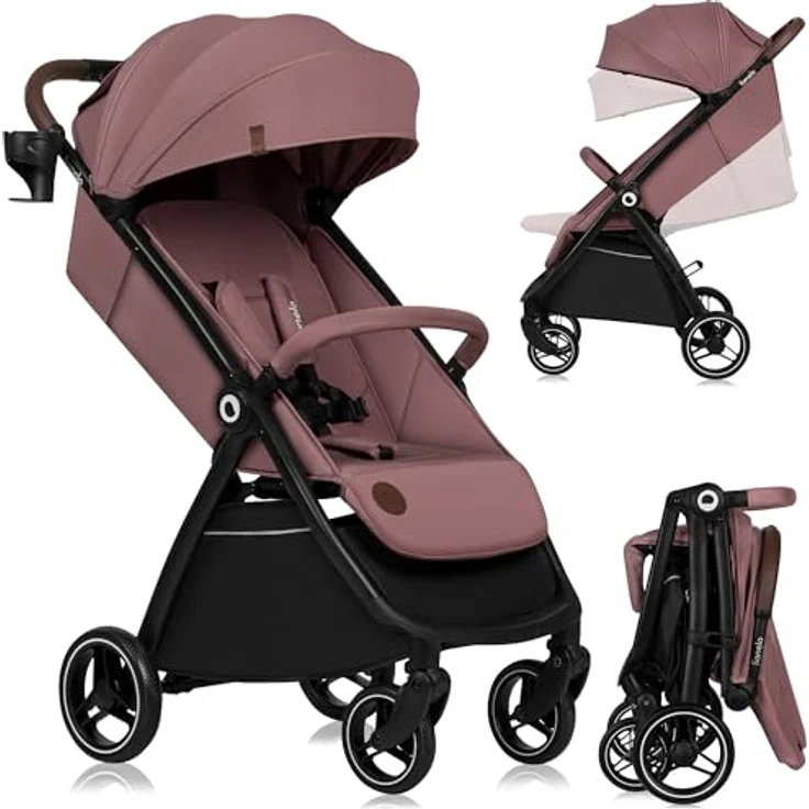 Lionelo INGRID Kinderwagen, 360° schwenkbare Räder, volle Federung, einhändig zusammenklappbar, verstellbare Rückenlehne und Fußstütze, XXL-Verdeck, bis 22 kg – Bild 1