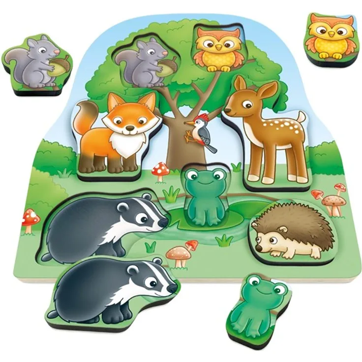 Orchard Woodland Chunky Wooden Puzzle, Holzpuzzle mit 7 Waldtieren für Kinder ab 12 Monaten, dicke Teile zum einfachen Handling