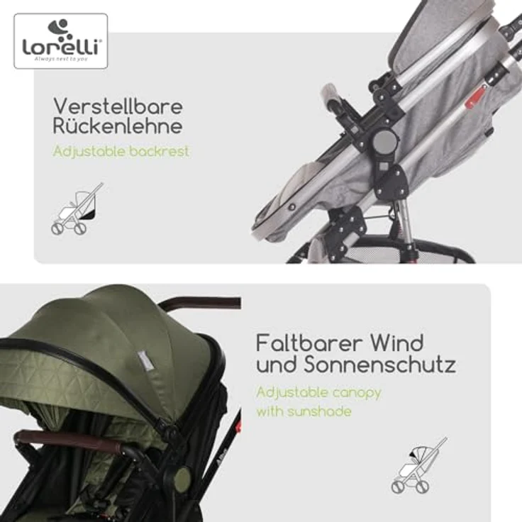 Lorelli Kinderwagen Alba 2 in 1, Liegebuggy umwandelbar in Sportsitz bis 15kg, grün – Bild 4