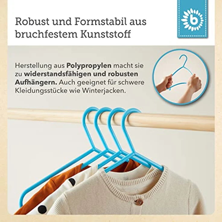 Bieco Kleiderbügel Kinder 8 St. Hellblau | Länge ca 30 cm | Baby Kleiderbügel | Kunststoff Kleiderbügel Kinder Baby | Baby Organiser Für Kleiderschrank | Kleiderbügel Baby | Baby Clothes Hangers – Bild 6