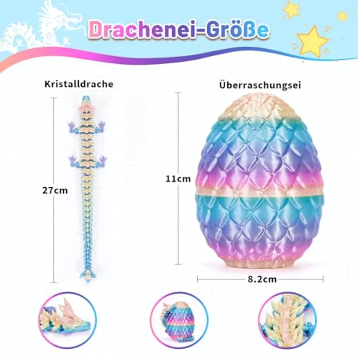 HIMS 3D Gedrucktes Drachenei mit beweglichem Kristalldrache, 11 cm hoch, umweltfreundlich und farbecht, für Heim und Büro – Bild 3