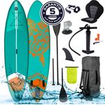 Brast SUP Board SUPER Set Aufblasbares Stand up Paddle Türkis 320x81x15cm mit Fußschlaufe Paddel Rucksack Pumpe