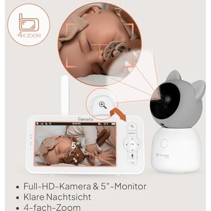 Lionelo Babyline 9.2 AI, Babyphone mit 2K Kamera & 5″ Monitor, Dual-Band-WLAN, KI-Erkennung von Weinen, Bewegungstracking, Temperatur- & Feuchtigkeitssensor, Nachtsicht, App-Steuerung – Bild 2