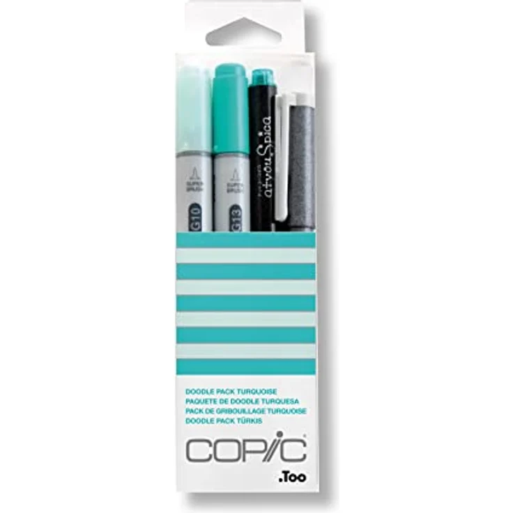COPIC "Doodle Pack Red", 4er Set farblich abgestimmt in Türkis, bestehend aus 2 Ciao Markern, 1 Multi Liner und 1 Glitter Pen – Bild 1