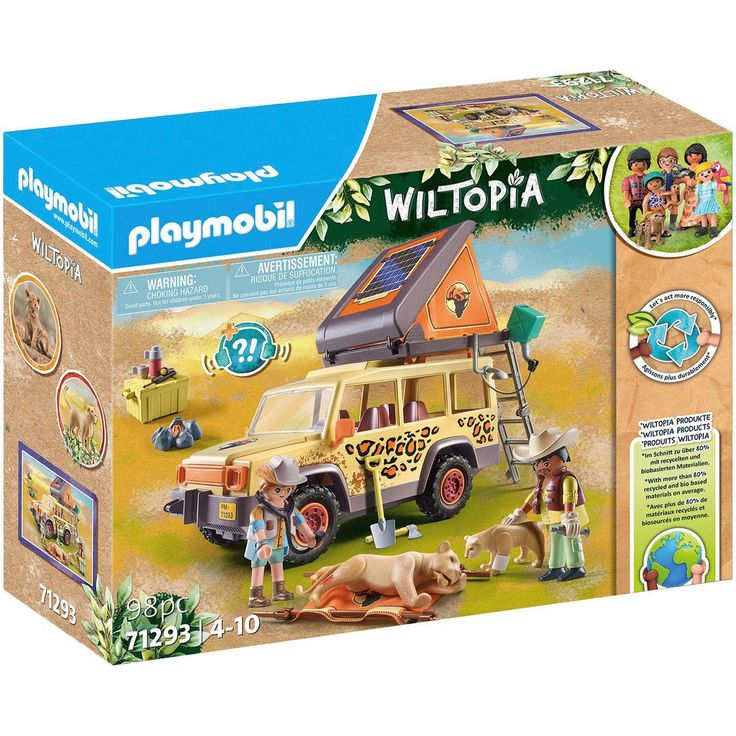 Playmobil® Mit dem Geländewagen bei den Löwen (71293), Wiltopia Konstruktions-Spielset, (98 St), teilweise aus recyceltem Material, Made in Germany