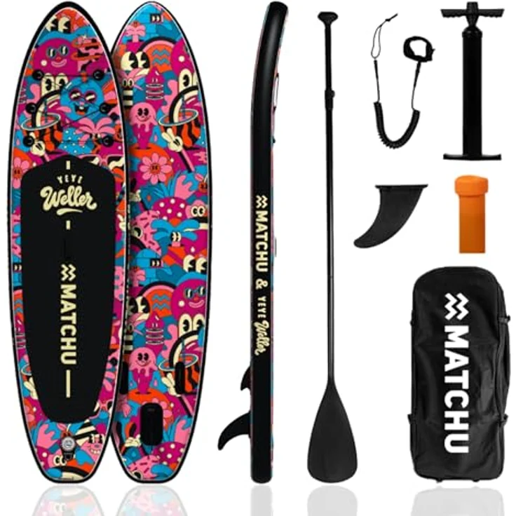 MATCHU Aufblasbares SUP Board, Limited Edition mit Zertifikat, Komplettset, 320x81x15 cm, 150 KG belastbar, Art Collection (Yeye Weller Collection) – Bild 1