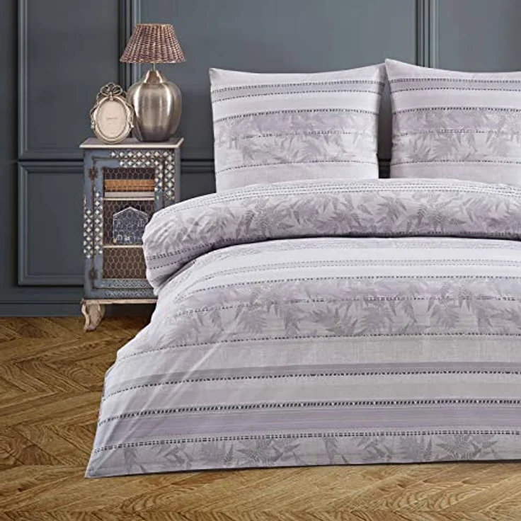 Buymax Bettwäsche 135x200 Baumwolle 2-Teilig Bettgarnitur mit Bettbezug und Kissenbezug 80x80 Renforce Bettwäsche-Set Botanisch Blätter Zweige, Pastell Grau - Preisvergleich – Bild 1