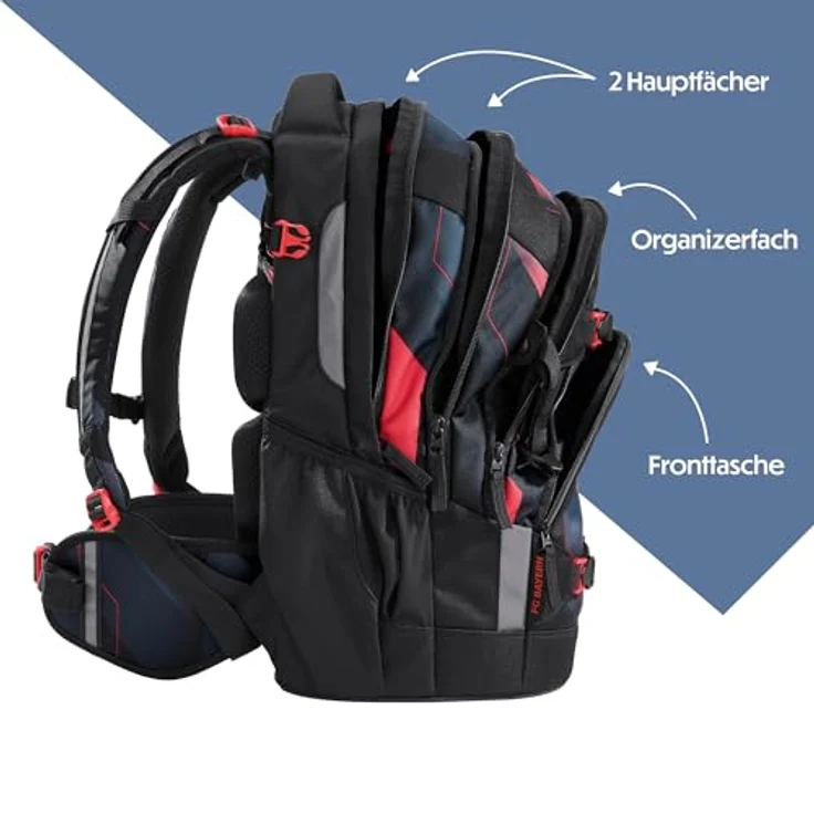 Coocazoo Schulrucksack-Set Mate „FC Bayern”, schwarz-rot, ergonomischer Tornister mit Brust- & Hüftgurt, ab 3. Klasse – Bild 2
