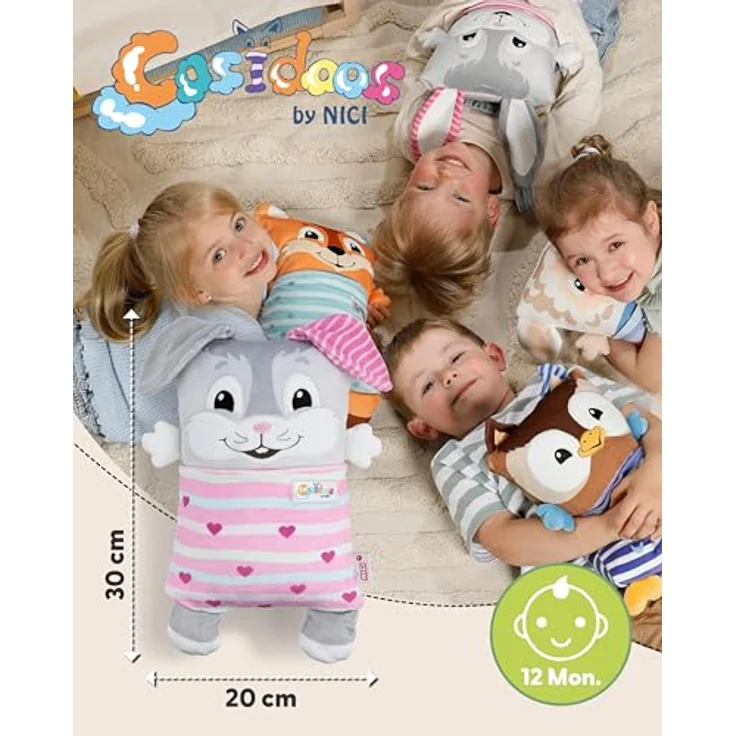 NICI Cosidoo Kuscheltier Hase mit Wendefunktion, 30x20cm, grau – Weiches Plüschtier mit Stauraum für Schätze, ideal zum Kuscheln und Spielen für Zuhause und unterwegs – 62294 – Bild 2