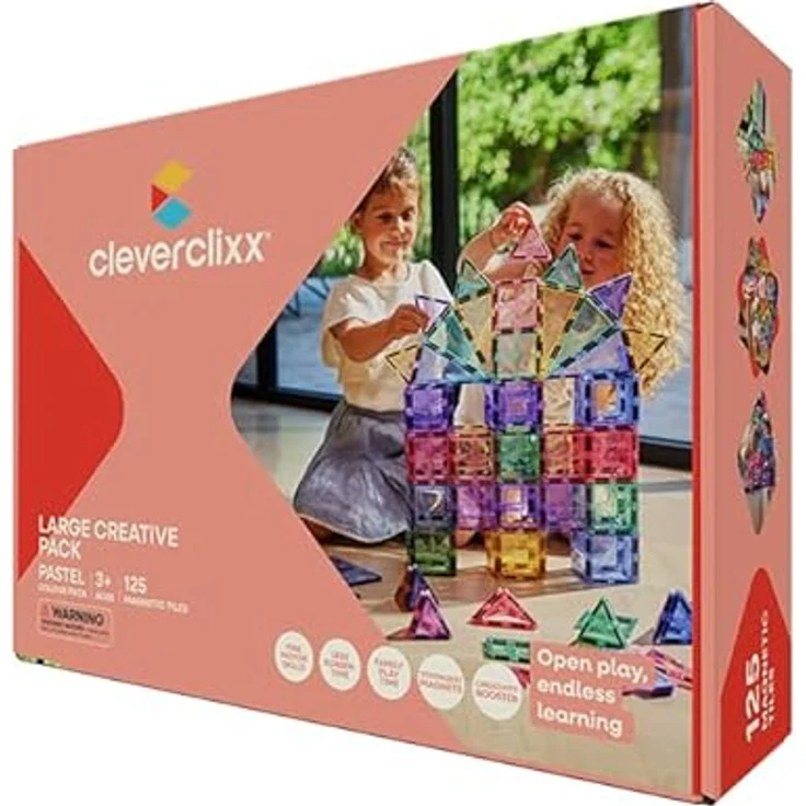 Cleverclixx Großer Kreativ-Bausatz Pastellfarben, 125 Teile, langlebiges Magnetspielzeug, erweiterbar, für Kinder ab 3 Jahren – Bild 1