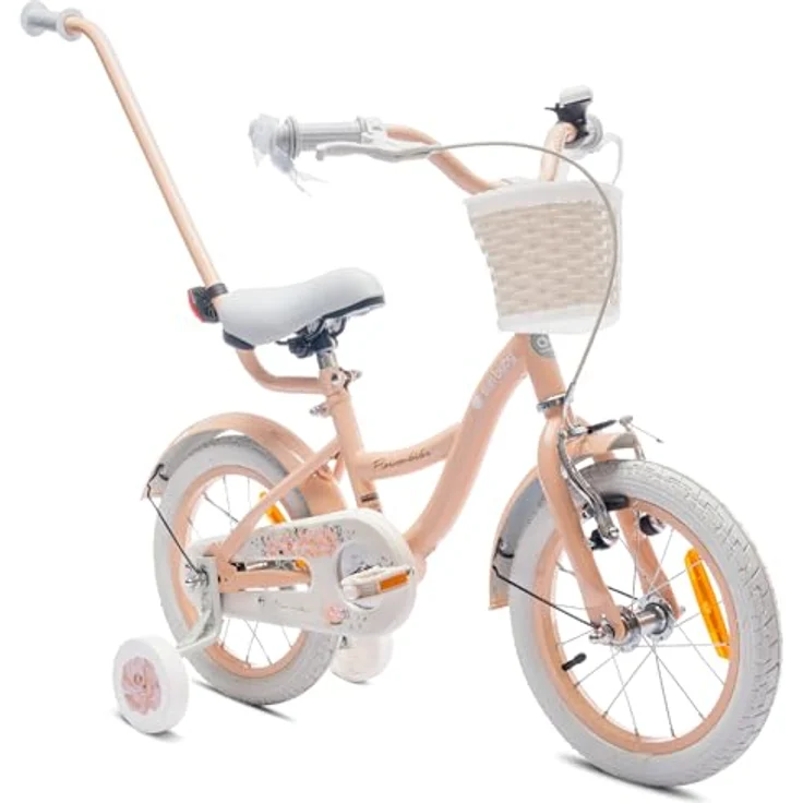 sun baby Mädchenfahrrad 14 Zoll Flower Bike mit Abnehmbarer Schubstange, für Mädchen von 2-6 Jahre (Aprikose) – Bild 1