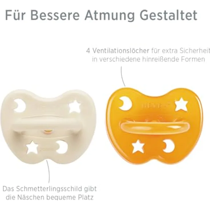 HEVEA Naturkautschuk Schnuller Kiefergerechte Form, 3-36 Monate - BPA-frei, hygienisches einteiliges Design, weich & langlebig - 2er Pack (Milchweiß & Natürlich)