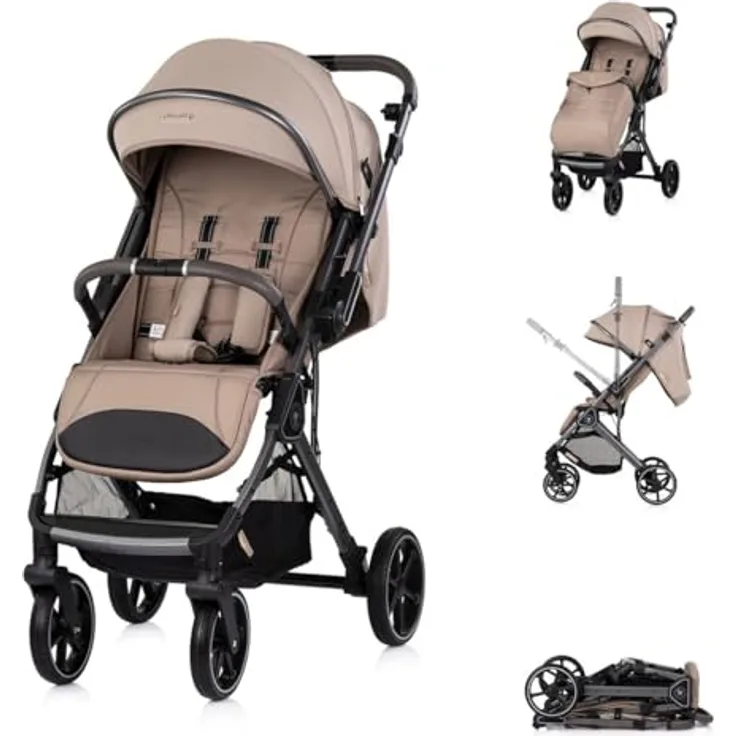 Chipolino Kinderwagen Omnia, klappbar mit PU-Rädern, Stoßdämpfer, Sonnendach und Fußsack in hellbraun, für Kinder bis 22 kg