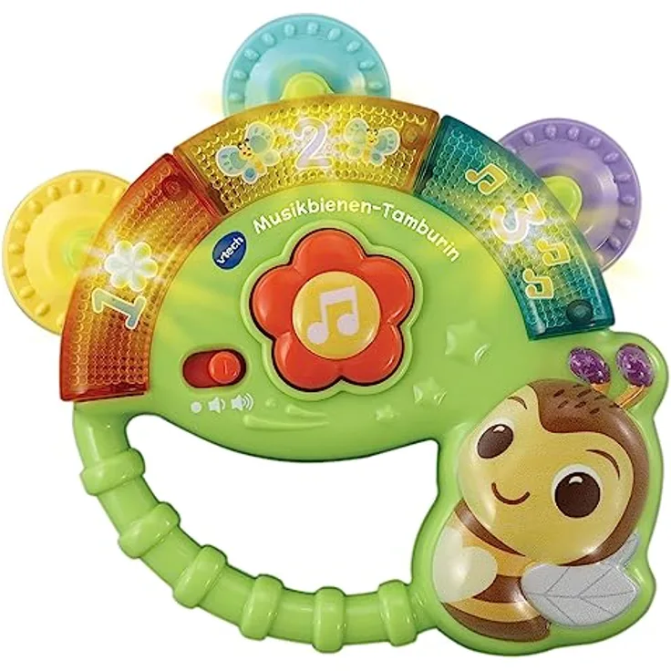 VTech Baby Musikbienen-Tamburin – Musik-Spielzeug mit Zahleninhalten, lustigen Geräuschen, Sätzen und Liedern – Für Kinder von 3-36 Monaten