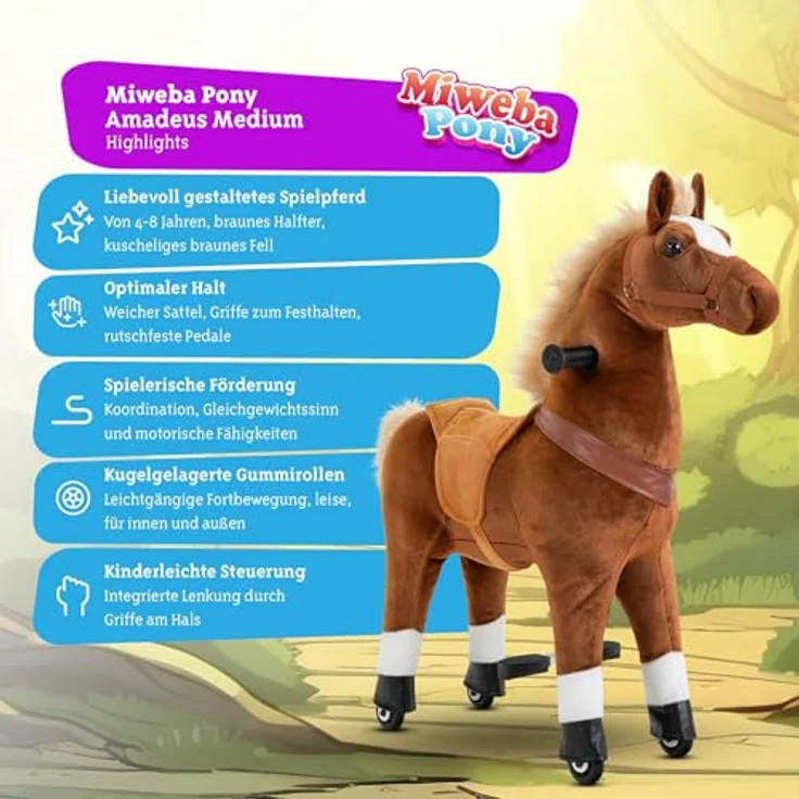Miweba Pony Amadeus | Reitpferd auf Rollen für Kinder - Stehpferd mit authentischen Bewegungsabläufen - 4-8 Jahre – Bild 2