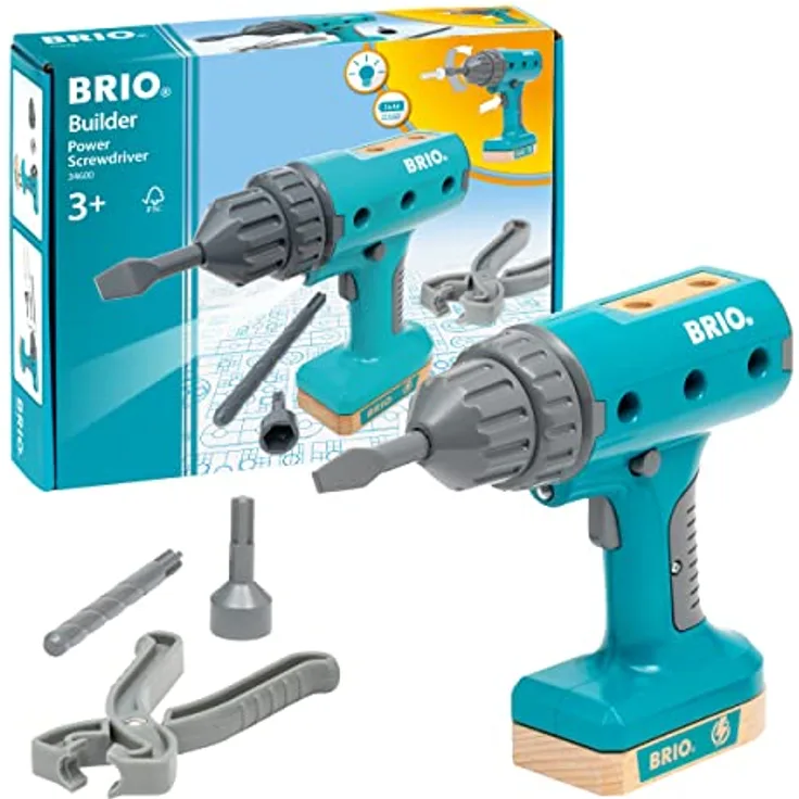 BRIO Builder - 34600 Builder Akkuschrauber - Entwicklungsförderndes Rollenspiel- & Konstruktionsspielzeug für Kinder ab 3 Jahren