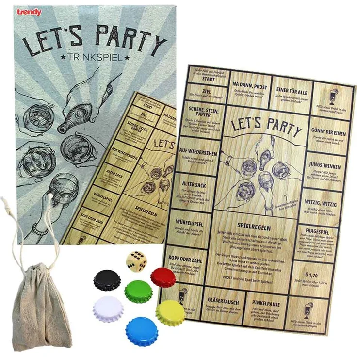 trendy Trinkspiel Brettspiel "Lets Party" für 2-6 Spieler, Holz, ab 18 Jahren