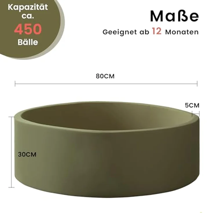 Zedachica Baby Bällebad 80cm*30cm, Schaumbällebad für Kinder ab 1 Jahr, salbeigrün, einfach zu reinigen, keine Bälle enthalten – Bild 2