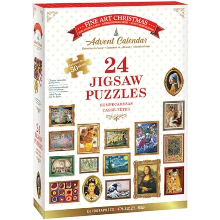 Eurographics Adventskalender Masterpieces, 24 Puzzles mit 50 Teilen, inspiriert von Meisterwerken berühmter Künstler