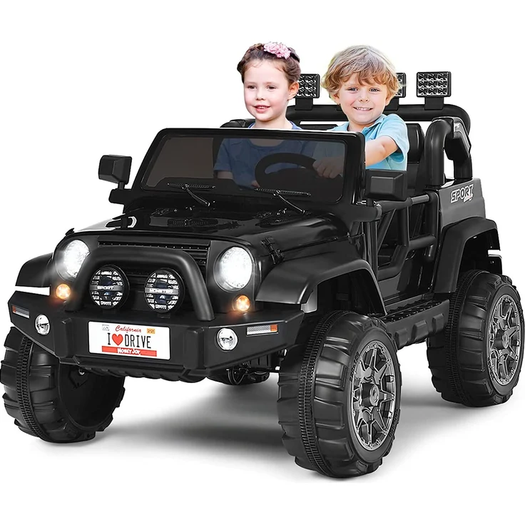 Dreamade 12V Elektroauto für Kinder, 2 Sitzer Kinderfahrzeug mit 2,4 Ghz Fernbedienung & LED-Licht & Musik & USB, Schwarz