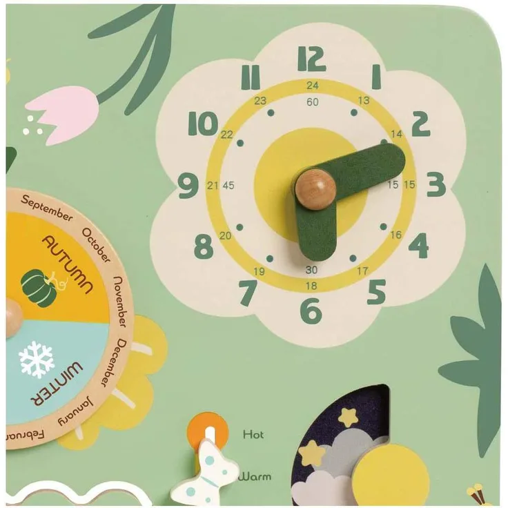 Classic World Lernuhr aus Holz im Vintage-Stil mit Kalender, für Kinder