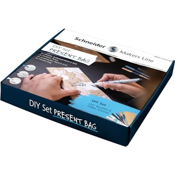 SCHNEIDER NOVUS DIY Geschenktüte Set, Kreatives Bastelset mit Acrylmarkern und Papiergeschenktüten