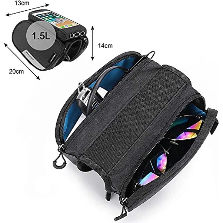 Wozinsky WBB2BK Fahrradtasche, wasserdichte Gepäcktasche mit Handyhalterung für Smartphones bis 6,5 Zoll, 1,5 L Volumen – Bild 2