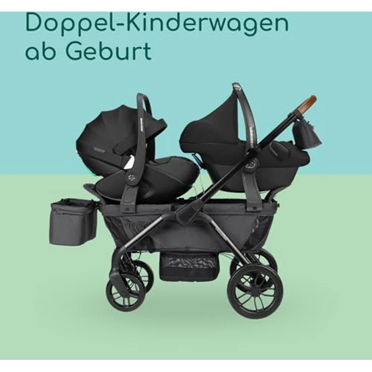 Bebeconfort Helios Zwillingswagen, 2-in-1 Kinderwagen ab Geburt, 0–22 kg, 2 gegenüberliegende Sitze, All-Terrain-Räder, kompakt zusammenklappbar, schützendes Verdeck, Mineral Graphite – Bild 3