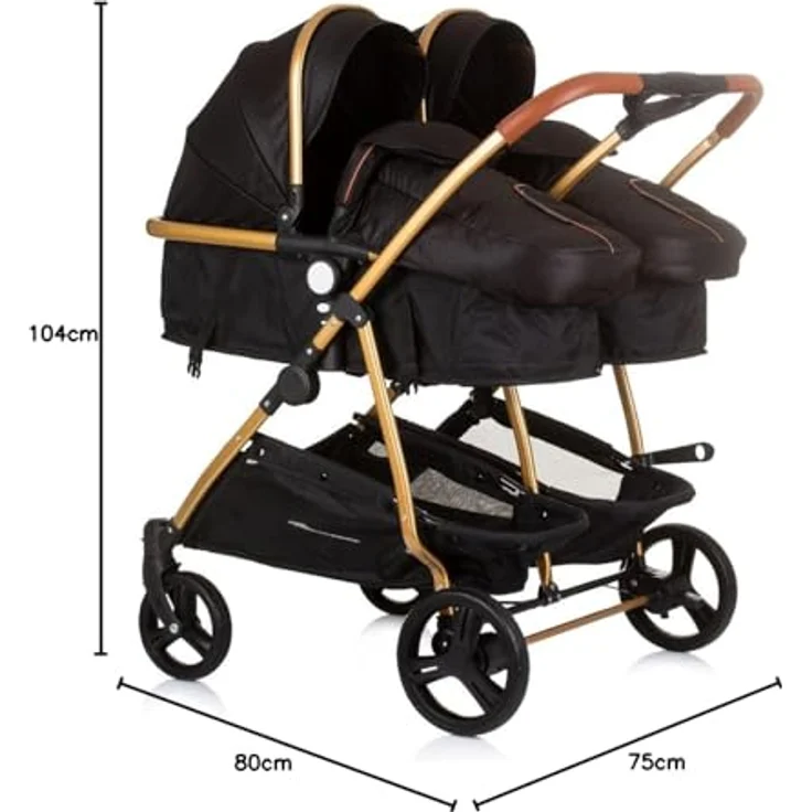 Chipolino Geschwisterwagen Geschwisterkinderwagen Duo Smart, klappbar, umbaubar, verstellbar, Fußsack, Aluminiumrahmen, schwarz – Bild 7
