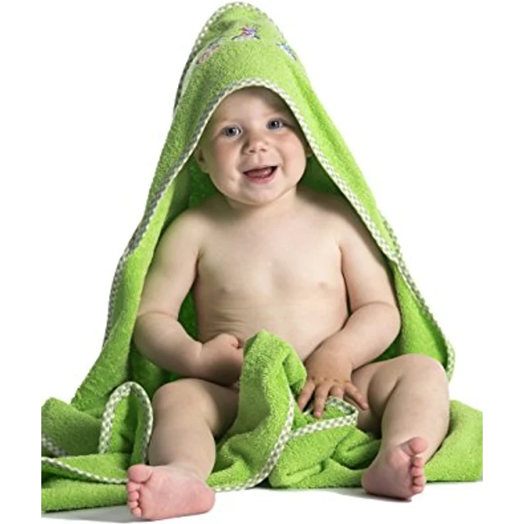 ZOLLNER Baby Kapuzenbadetuch, Kapuzenhandtuch, 100x100 cm, baumwolle, grün – Bild 1