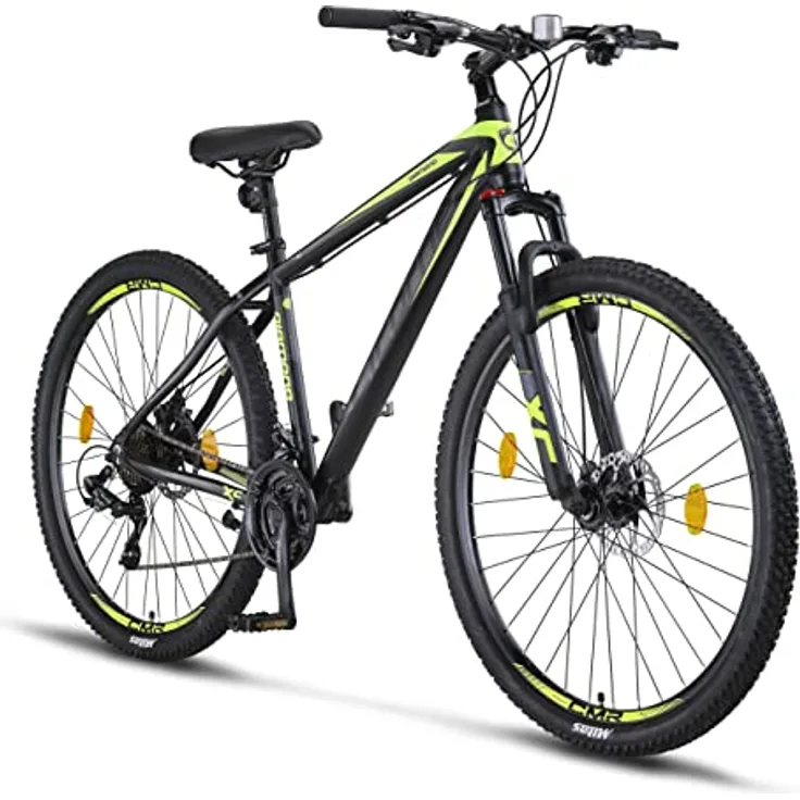 Licorne Bike Diamond Premium Mountainbike Aluminium, Fahrrad für Jungen, Mädchen, Herren und Damen - 21 Gang-Schaltung - Scheibenbremse Herrenrad – einstellbare Vordergabel (27.5, Schwarz-Lime)
