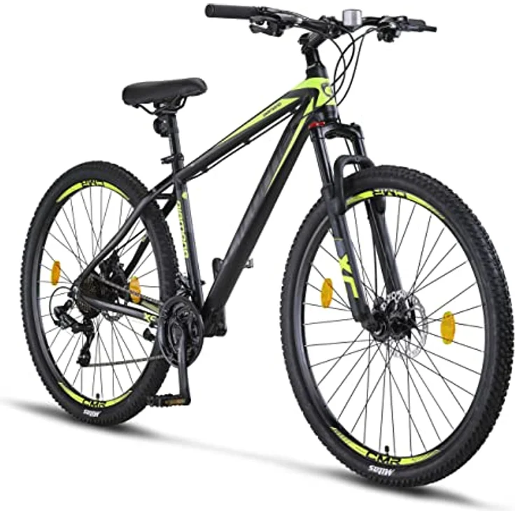 Licorne Bike Diamond Premium Mountainbike Aluminium, Fahrrad für Jungen, Mädchen, Herren und Damen - 21 Gang-Schaltung - Scheibenbremse Herrenrad – einstellbare Vordergabel (27.5, Schwarz-Lime) – Bild 1