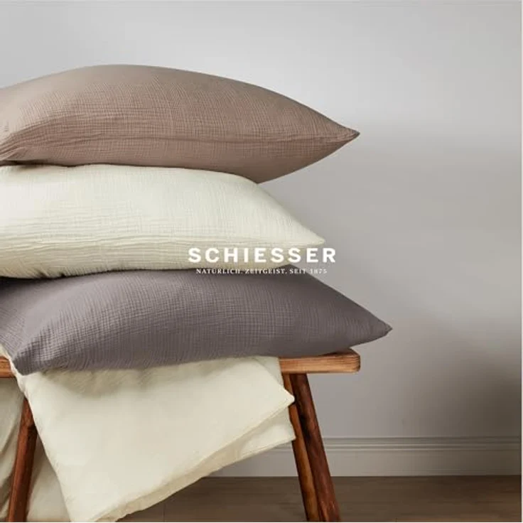 Schiesser Bettwäscheset Molly | 2-teilig | Musselin | 100% Baumwolle | Oeko-Tex Zertifiziert | Reißverschluss | Taupe – Bild 4