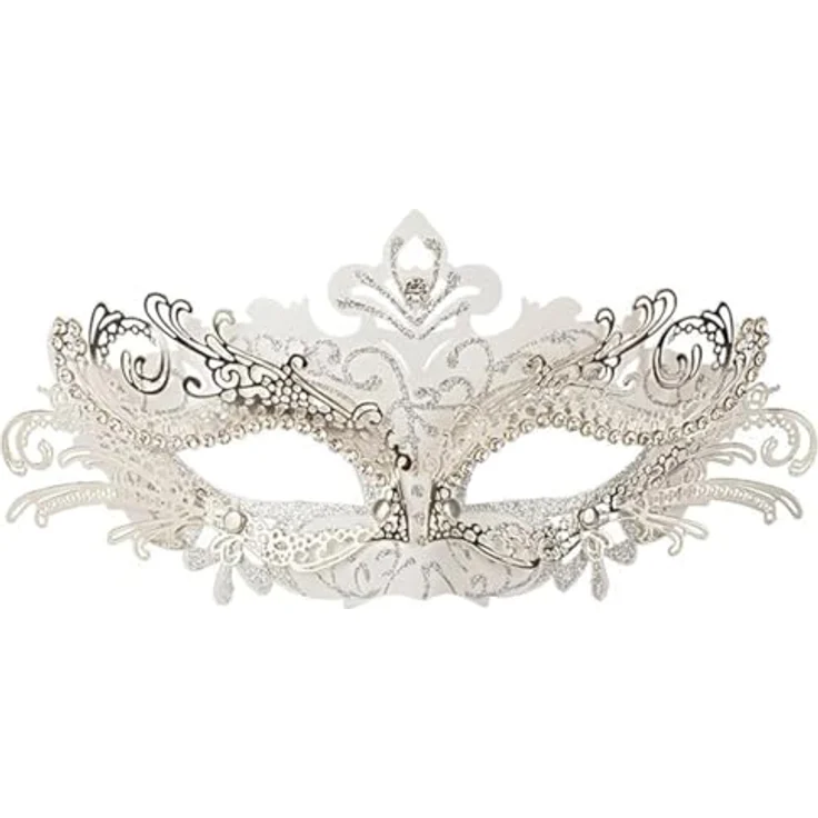 OriginalCorner® Weiße Venezianische Maske | Elegante Karnevalsmaske mit Glitzersteinen | Unisex Einheitsgröße für Erwachsene | Ideal für Karneval und Halloween – Bild 1