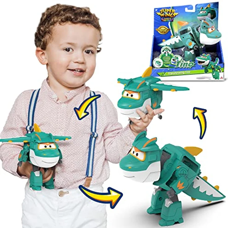 Super Wings Tino Dinosaur 5“ Verwandlung Charakter, einfacher Wechsel vom Flugzeug zum Roboter, Geschenkspielzeug für Vorschulkinder ab 3 Jahren, Grün – Bild 1