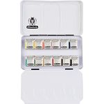 Schmincke Akademie Aquarell kompakter Farbkasten, Grundsortiment mit 12 x 1/2 Näpfchen, hoch lichtechte Künstlerfarben im Metallkasten