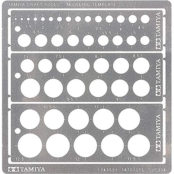 TAMIYA 74150 Modeling Kreis Schablone PE (3) 1-12,5mm Modellbau-Zubehör, Bastelwerkzeuge, hochwertiges Modellbauzubehör,300074150