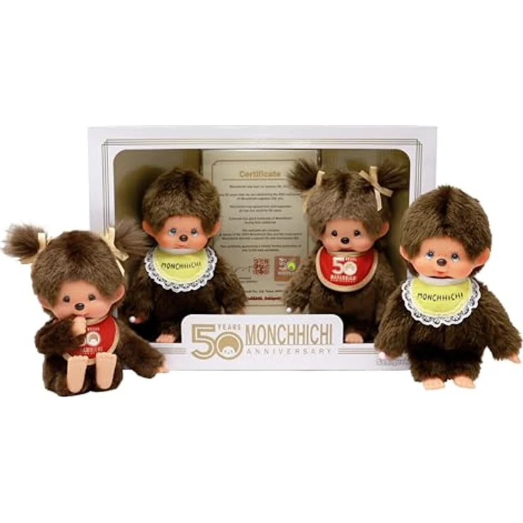 Monchhichi Plüschfigur Monchhichi 50 Jahre Jubiläums-Set mit Zertifikat Sammler-Edition 20 cm, Braun – Bild 3