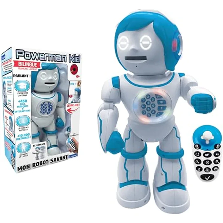 Lexibook Powerman Kid ROB90FR – Zweisprachiger Lernroboter, programmierbar, Tanz- und Musikfunktionen, 450+ Lernquiz und Geschichten, mit Fernbedienung und Schaumstoffscheiben