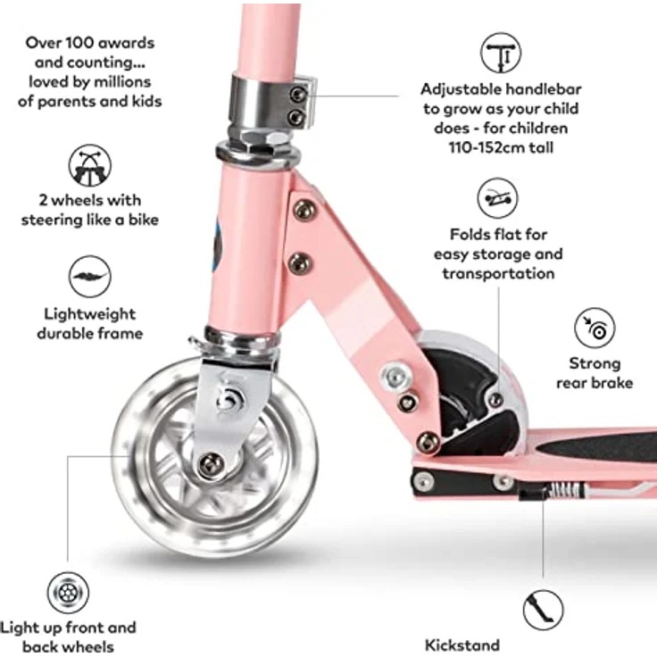 MICRO micro Sprite LED Kinder Kinderscooter | Cityroller mit LED-Rollen | klappbar und höhenverstellbarer Lenker | ab 5 J. | Tretroller Farbe neon Rose – Bild 3