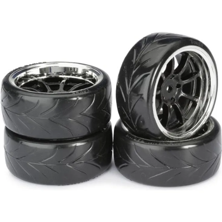 Absima 2510044 1:10 Straßenmodell Komplettraeder Drifter A 9-Speichen Schwarz-Chrom 4St, 19 cm