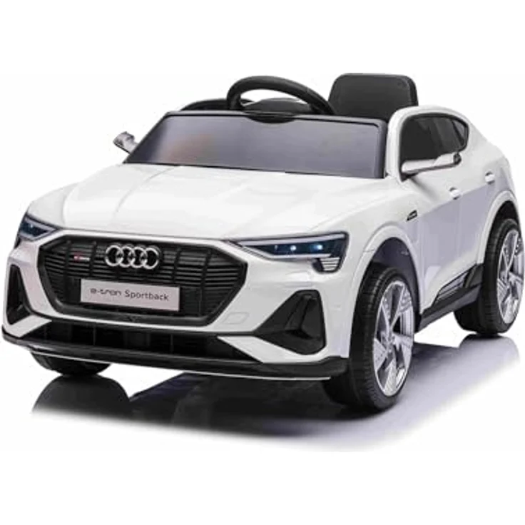 Beneo Motors Elektrisches Kinderauto Audi E-tron Sportback 12V, weiß, mit breitem Einzelsitz, Dreipunkt-Sicherheitsgurt, 2,4 GHz Fernbedienung, USB/AUX-Eingang, Federung und LED-Beleuchtung – Bild 1