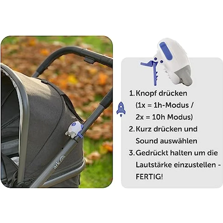 Wooshh by Rockit Rocker - wiederaufladbarer, tragbarer Schlafberuhiger / Einschlafhilfe mit 8 beruhigenden Geräuschen, 4 Lautstärkestufen, Ständer, Clip oder Riemen, extra klein für die Hosentasche – Bild 5