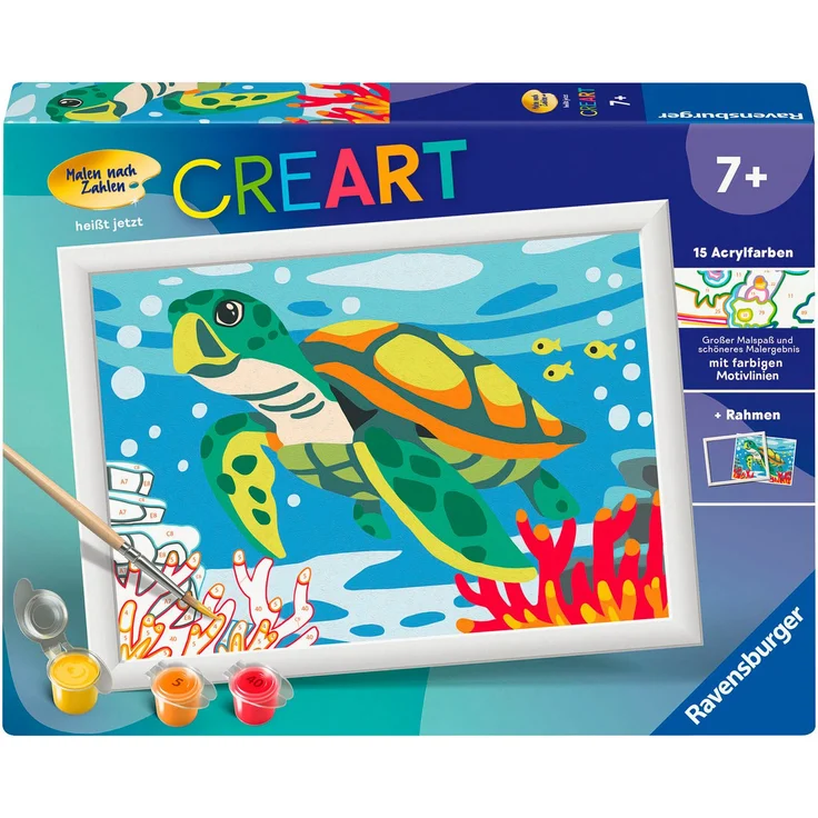 Ravensburger Malen nach Zahlen CreArt, Meeresschildkröte, Made in Europe, mit farbigen Motivlinien und 15 Acrylfarben – Bild 1