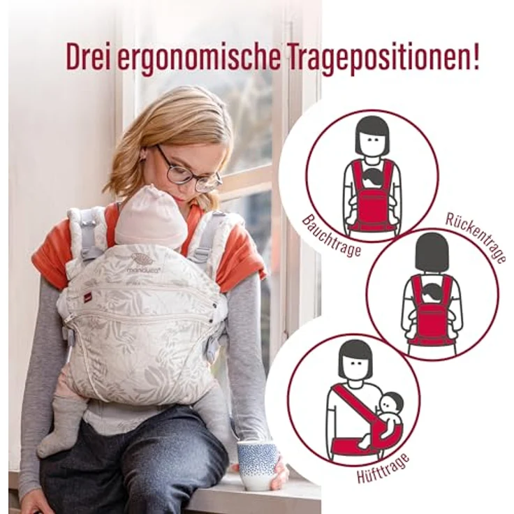 Manduca Babytrage XT, All-in-One-Trage aus Bio-Baumwolle mit stufenlos verstellbarer Sitzbreite und drei Tragepositionen, geeignet für 3.500 bis 20 kg, ergonomisch und hüftgesund – Bild 4